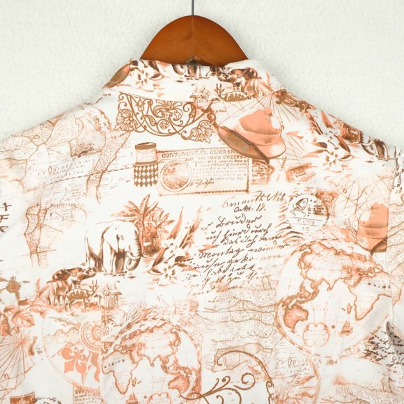 Chicos Womens Button Up Shirt 0 White Red Short Sleeve Travel All Over Print - Picture 6 of 9